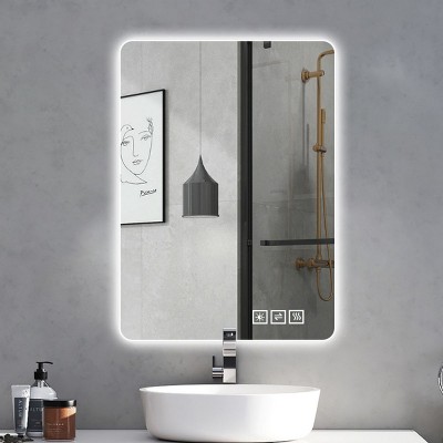 Frameless Mirror In Bathroom,LED Mirrors For Vanity,Bathroom Mirror With Lights,Anti Mist Bathroom Rectangle Mirror With Rounded Corners-The Pop Home