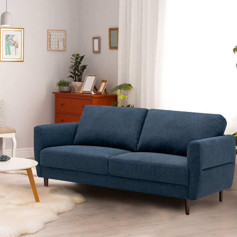 Tangkula 72" Fabric Sofa Couch Living Room Small Apartment Furniture w/ Wood Legs Navy, 4 of 11