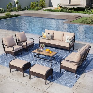 Captiva Designs 7pc Extra Large Metal and Rattan Outdoor Patio Conversation Set with Loveseat and Ottomans - 1 of 4