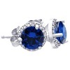 Pompeii3 1 Ct Genuine Blue Sapphire & Diamond Halo Studs 10K White Gold Earrings - 2 of 4
