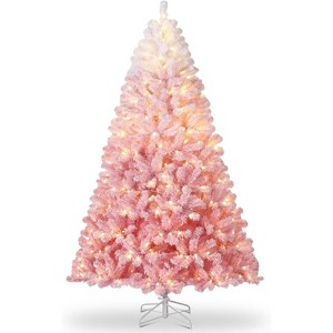 Artificial Christmas Tree w/Warm White LED Lights,7.5Ft Pink Gradient Snow Frosted Xmas Tree for Holiday Deco w/Realistic Branch Tips, Metal Stand - 1 of 4