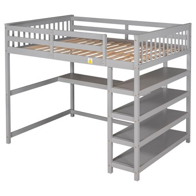 NicBex Full/Twin Loft Bed with Shelves and Under-bed Desk for Kids Teens Adults