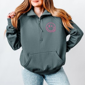 S.W.Smiley Embroidered Smiley Face Outline - Women's Quarter Zip Fleece Graphic Sweatshirt - 1 of 3