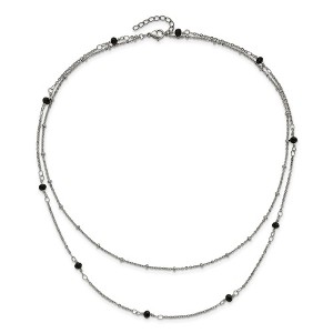 Chisel Stainless Steel Polished 2-Strand Black Crystal Beaded 16" with 1" Extension Necklace - 1 of 4
