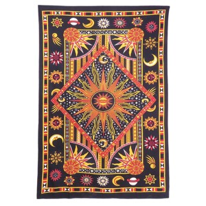HomeRoots 80" X 56" Black Red And Yellow Cotton Star and Sunburst Hanging Tapestry - 1 of 4