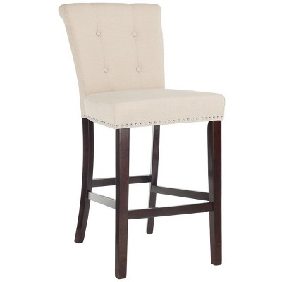 Transitional Plush Beige Linen 45" Bar Stool with Chrome Accents, Set of 2