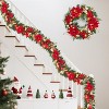 TackView 24''PVC Christmas Wreath, Red Gold Pine Tree Wreath for Front Door, Fireplace and Table,Floral Pine Needle Ball Decoration - 2 of 4