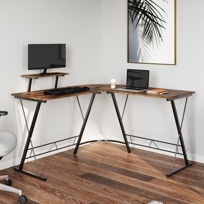 Lavish Home L-Shaped Computer Desk - Modern Industrial Style for Home Office, Bedroom, or Craft Table