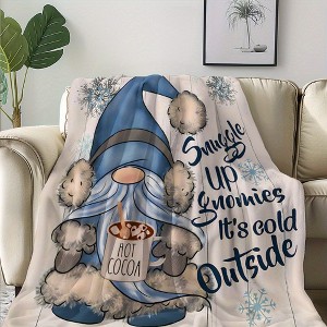 Lomsoe Cozy Winter Gnome Flannel Blanket with Snowflakes & Hot Cocoa Design - Soft, Warm Throw, Ideal Holiday Gift for Friends & Family. - 1 of 4