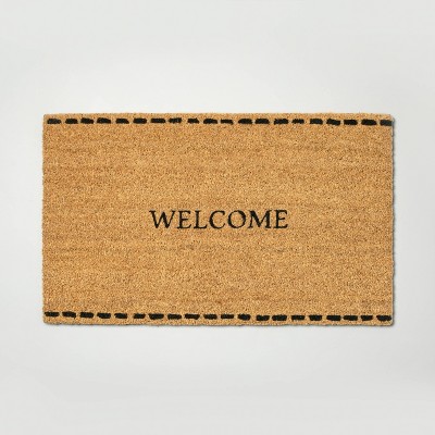 Stitch Border Welcome Coir Doormat Black/Tan - Hearth & Hand™ with Magnolia