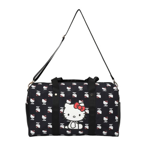 Hello Kitty AOP in Nylon with PU Accents Black Wheeled Duffle