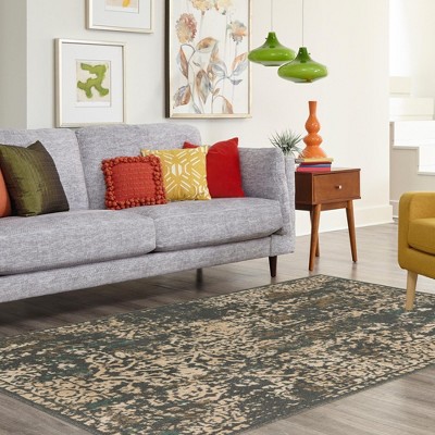 Gray and Beige Abstract 4' x 6' Stain-Resistant Synthetic Rug