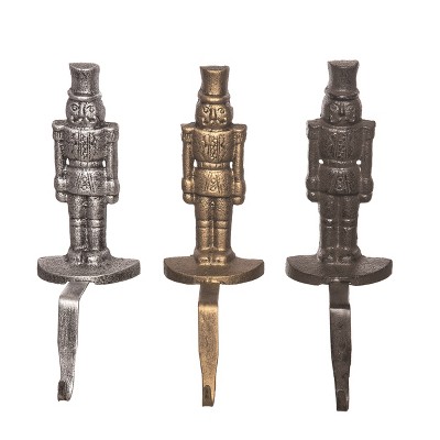 Transpac Cast Iron Nutcracker Stocking Holder Set of 3 Multicolored Metal Christmas Decor for Mantel Holiday Gift