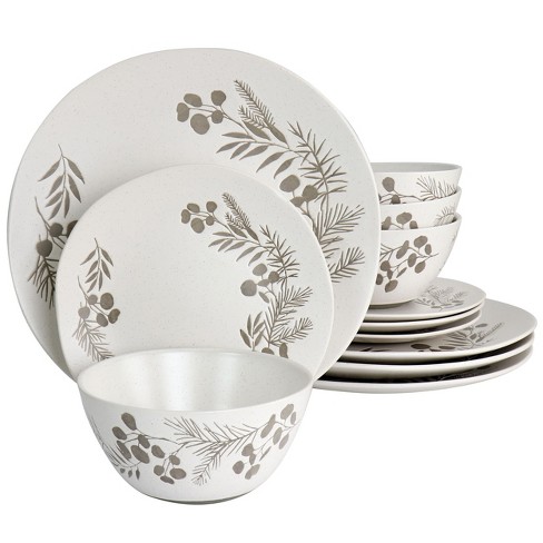 Gibson Home Siam 12 Piece Round Stoneware Dinnerware Set In White : Target