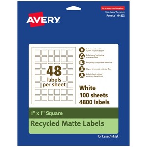 Avery Recycled Matte White Labels,  1" x 1" Square - 1 of 4