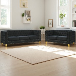3+2 Velvet Sofa Set with Tufted Design & Nailhead Trim - 1 of 4