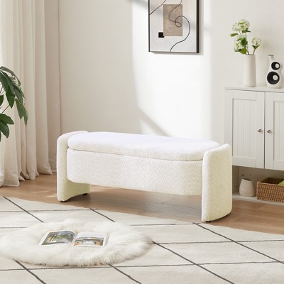 CAVINAS Lamb Fleece Storage Ottoman Bench with Storage Compartment,Upholstered Storage Ottoman,Storage Benches for Living Room,Bedroom