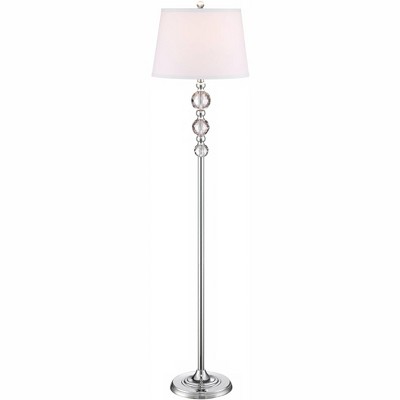 Vienna Full Spectrum Modern Floor Lamp Chrome Clear Faceted Crystal Glass White Fabric Drum Shade for Living Room Reading Bedroom