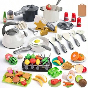 105Pcs Kitchen Toy, Pretend BBQ Cooking Set, Play Pots, Pans, Utensils, Play Food, Learning Gift - 1 of 4