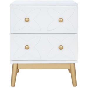 Ottoline 2 Drawer Patterned Nightstand - NST5008 - White/Gold - Safavieh - 1 of 4