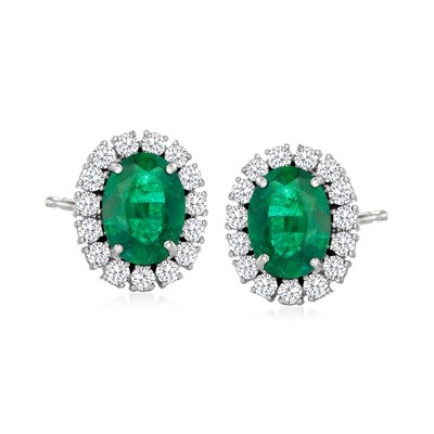 Ross-Simons 3.70 ct. t.w. Emerald and 1.20 ct. t.w. Diamond Earrings in 18kt White Gold