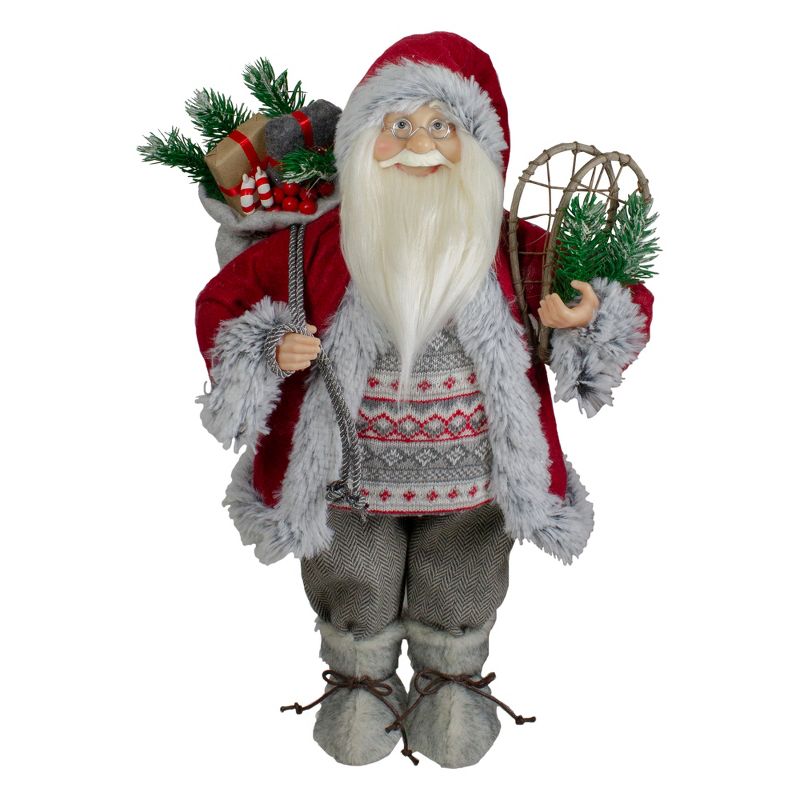 Northlight 18" Standing Santa Christmas Figure with Snow Shoes and Presents, 1 of 6