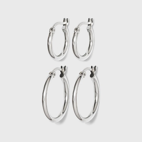 Sterling Silver Duo Click In Hoop Earring Set - Silver : Target