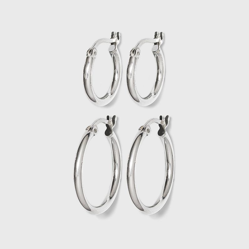 Sterling Silver Duo Click In Hoop Earring Set - Silver, 1 of 3