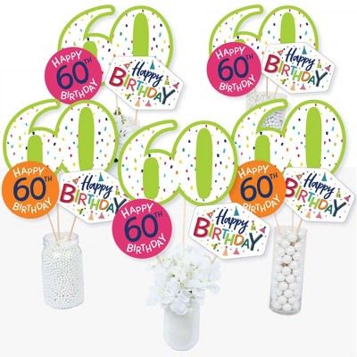 Big Dot of Happiness 60th Birthday - Cheerful Happy Birthday - Colorful Sixtieth Birthday Party Centerpiece Sticks - Table Toppers - Set of 15