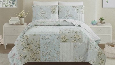 Claire Full/Queen White Cotton Patchwork Quilt Set
