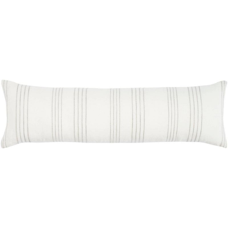 12&#34;x40&#34; Oversized Life Styles Woven Cotton Linen Striped Indoor Lumbar Throw Pillow White/Gray - Mina Victory, 1 of 5