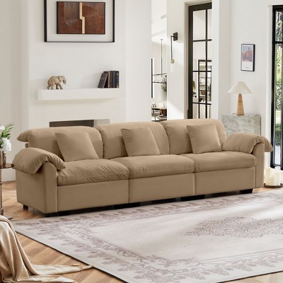 Oversized 3-Seat Velvet Sofa with Seat Storage, Plush Deep Seating and Supportive Back, Fluffy Armrest Pillows