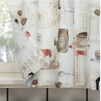 White Coffee Shop Print Sheer Polyester Kitchen Curtain Set