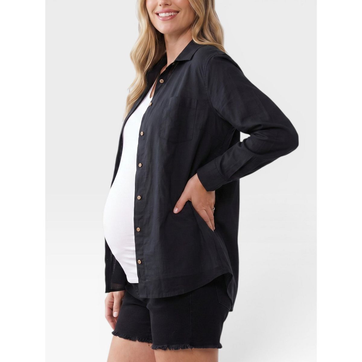 Women's Long Sleeve Button-Up Poplin Shirt | Motherhood Maternity - thumbnail 3