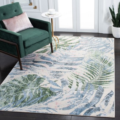 Blue and Green Floral Synthetic Area Rug 5'3" x 7'7"