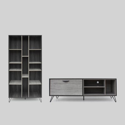 2pc Houlihan Mid-Century Entertainment Center Set Sonoma Gray Oak - Christopher Knight Home