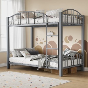 Garvee Metal Bunk Bed Twin Over Twin, Industrial Bunkbeds with Ladder and Arched Guardrail, Noise Free, No Boxing Spring Needed, Gray - 1 of 4