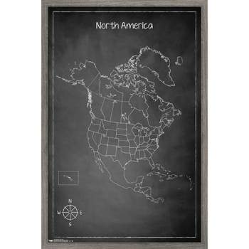Trends International Chalk Map - North America Framed Wall Poster Prints