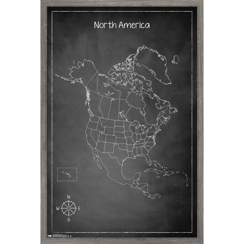 Trends International Chalk Map - North America Framed Wall Poster Prints, 1 of 7