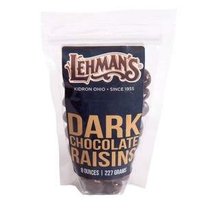 Lehman's Chocolate Covered Raisins, Pure Milk Chocolate Candy Coated Confectionery Snack, 8 oz Resealable Bag - 1 of 4