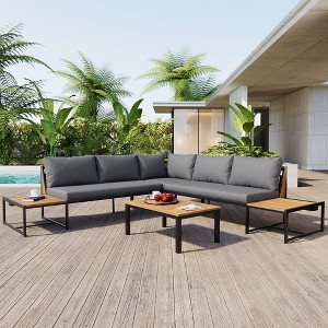 YOOCOZZ 4-Piece Iron-Wood Design Outdoor Sofa Set with Loveseats and Waterproof Cushions - 1 of 4