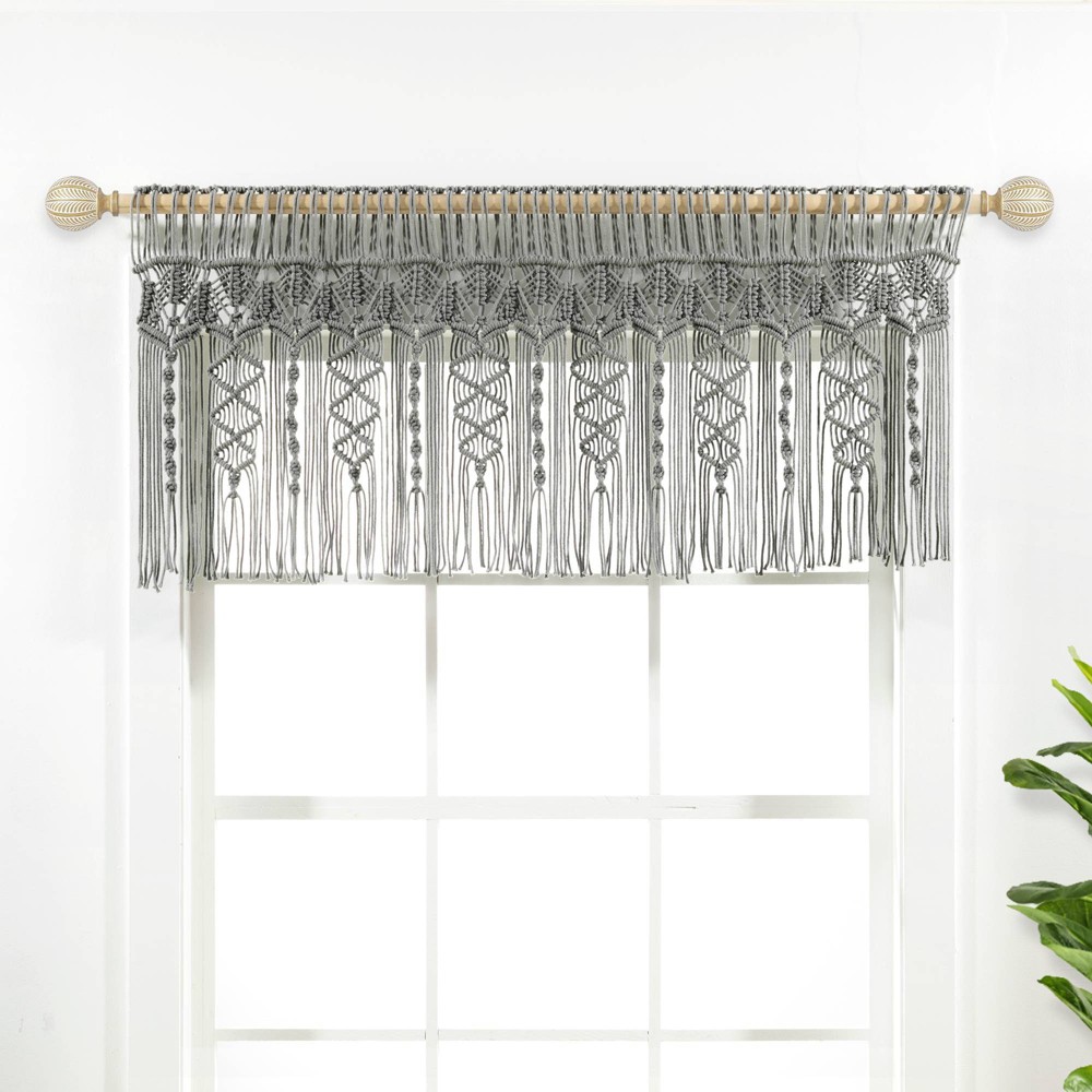 Photos - Curtain Rod / Track 50"x20" Boho Macrame Textured Cotton Window Valance Gray - Lush Décor