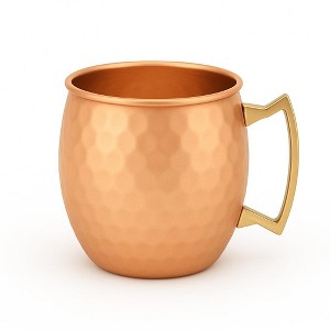 Modern Home Handmade 16oz Solid Copper Mule Mug – Barrel Shaped Mug with Brass Handle & Hammered Texture (Single) - 1 of 4