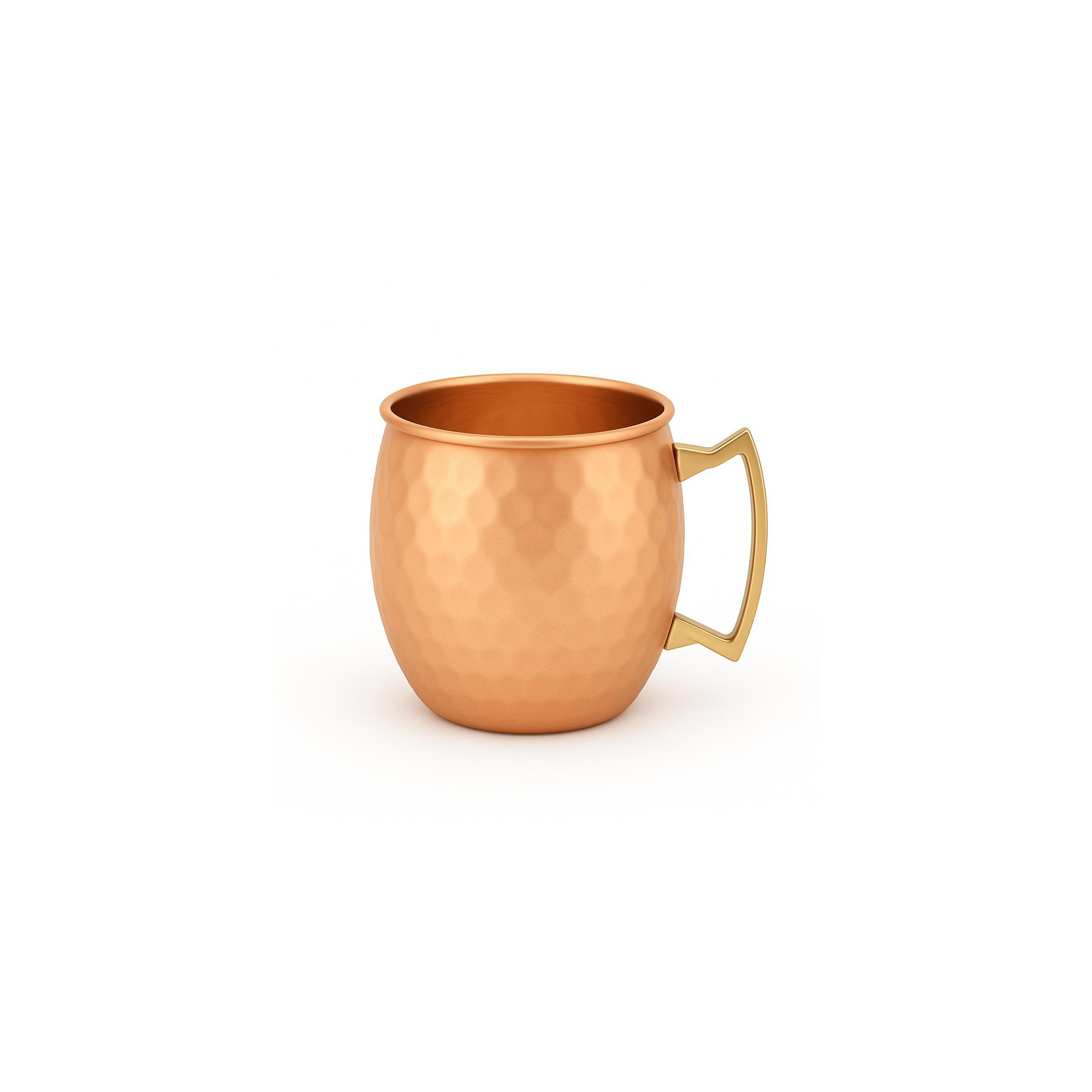 Modern Home Handmade 16oz Solid Copper Mule Mug – Barrel Shaped Mug with Brass Handle & Hammered Texture (Single)