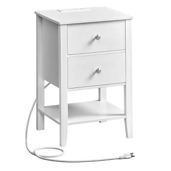 VASAGLE Bamboo Nightstand with Charging Station, Bedside Table with 2 Drawers, Side End Table with Open Shelf, 2 USB-A Ports