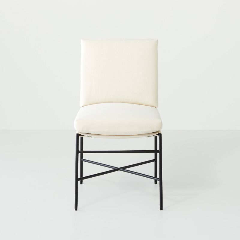 Fabric &#38; Metal Armless Dining Chair - Cream/Black - Hearth &#38; Hand&#8482; with Magnolia, 4 of 13