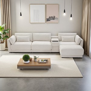 124" Chenille L-Shaped Modular Sectional Sofa with Console & Charging - 1 of 4