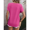 Women's Summer V-Neck Chain Striped Top Jacquard Top Casual Short Sleeved T-Shirt - 4 of 4