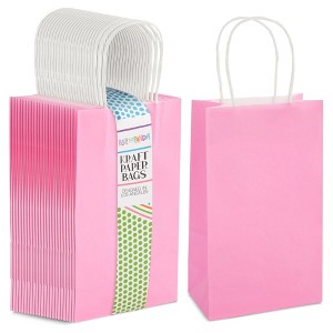 Blue Panda 25-Pack Pink Gift Bags with Handles - Small Paper Treat Bags for Birthday, Wedding, Retail (5.3x3.2x9 In) - 1 of 4