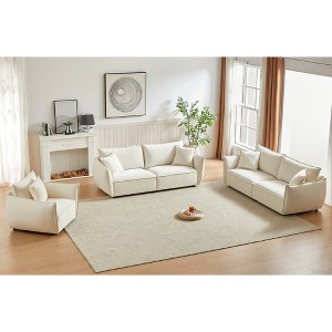 Modern 3-Seater + 3-Seater + 1-Seater Linen Fabric Sofa Set with Wooden Frame and 5 Pillows - 1 of 4